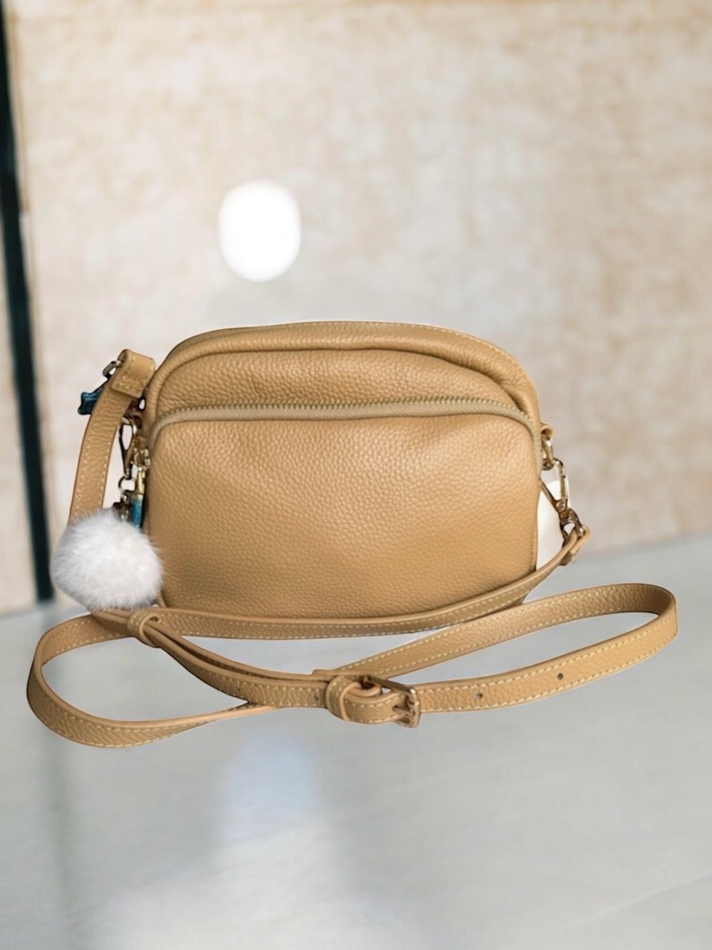 🆕 Pom Pom London Mayfair Leather Crossbody Beige Tan